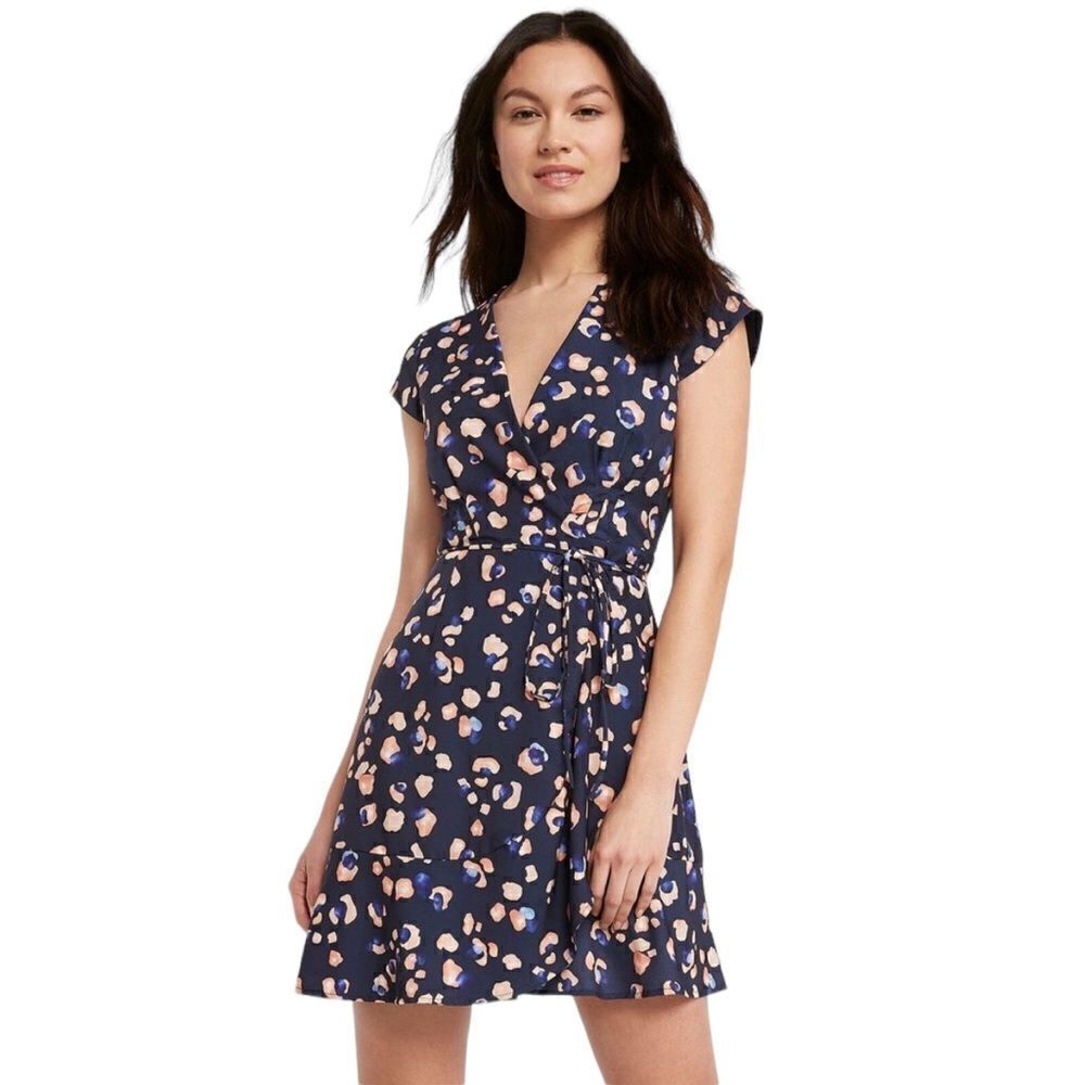 Anthropologie Hutch Wrap Around Clara Navy Blue Leopard Dress - Medium / M